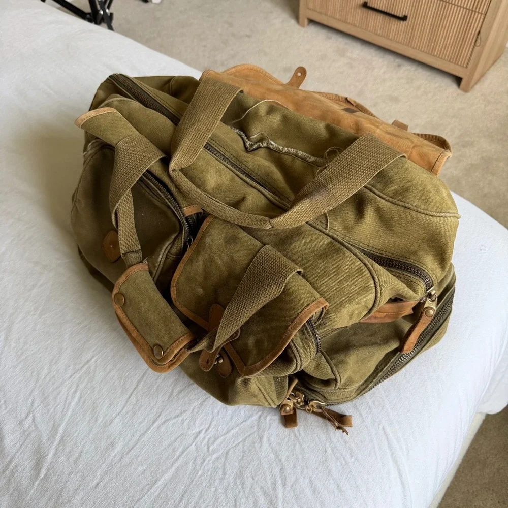 Eddie Bauer Outdoor Outfitters Canvas Duffel Bag Green Distressed Travel Luggage